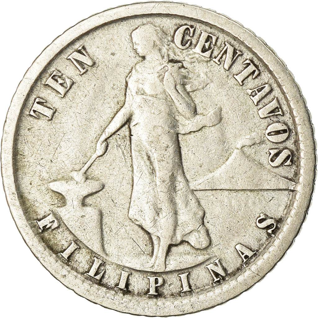 Moneta, Filipiny, 10 Centavos, 1921, EF(40-45), Srebro, KM:169