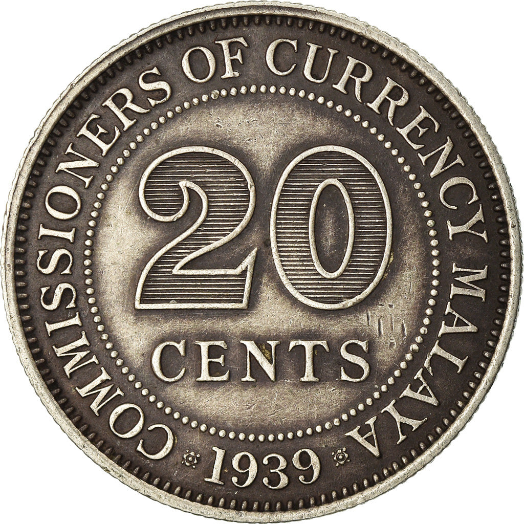 Coin, MALAYA, 20 Cents, 1939, EF(40-45), Silver, KM:5