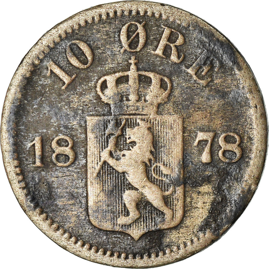 Coin, Norway, 10 Öre, 1878, VF(20-25), Silver, KM:350
