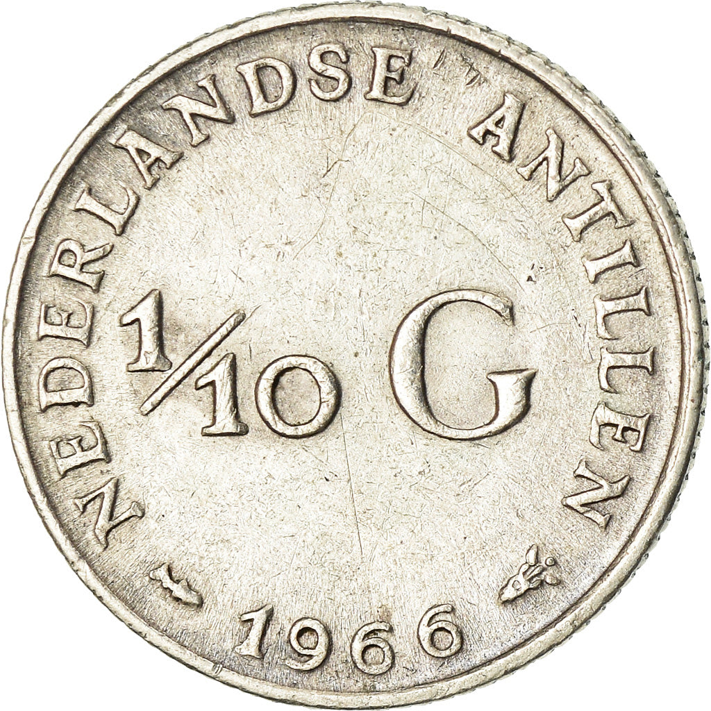 Coin, Netherlands Antilles, Juliana, 1/10 Gulden, 1966, AU(50-53), Silver, KM:3