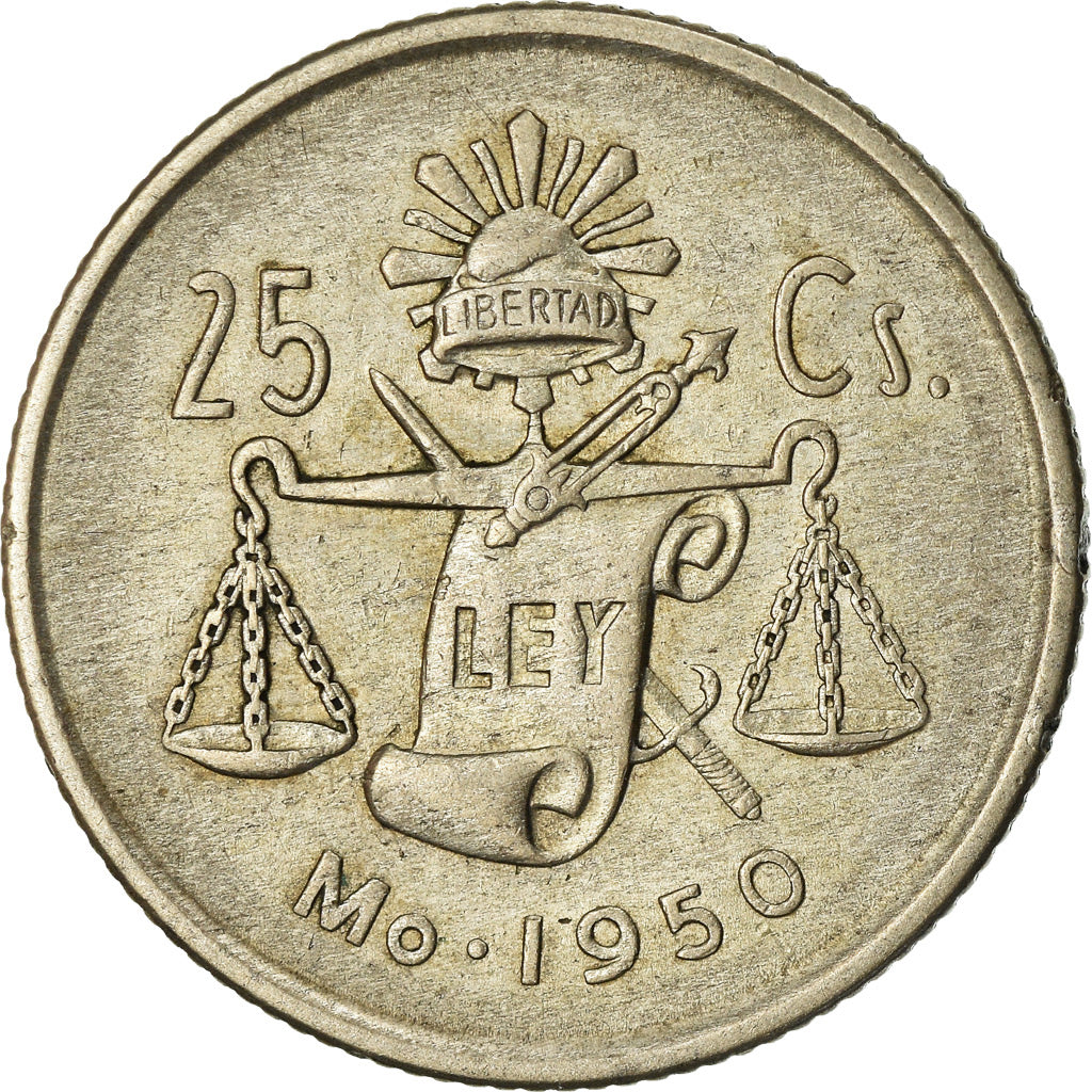Coin, Mexico, 25 Centavos, 1950, Mexico City, AU(50-53), Silver, KM:443