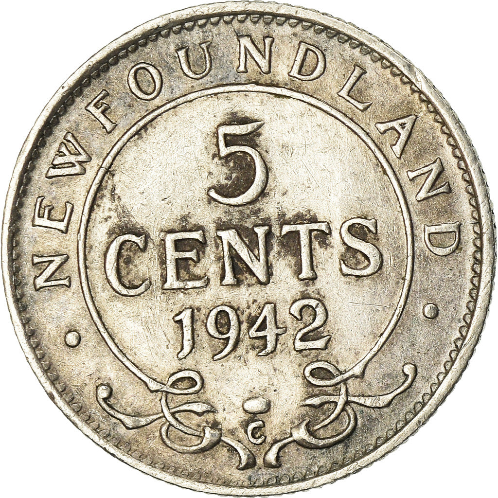 Monnaie, NEWFOUNDLAND, 5 Cents, 1942, Royal Canadian Mint, Ottawa, TTB, Argent