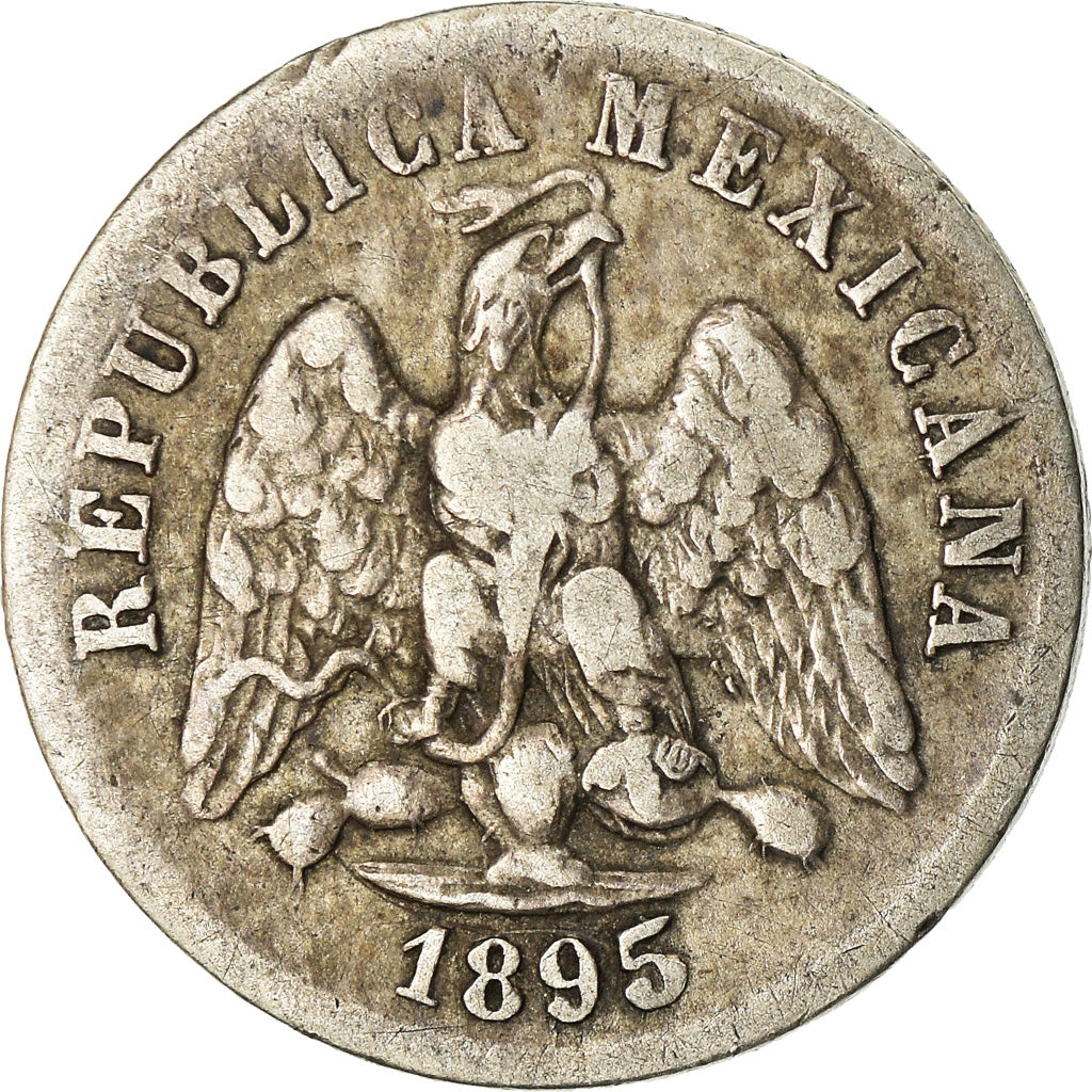 Moneda, México, 10 Centavos, 1895, Chihuahua, BC+, Plata, KM:403.1
