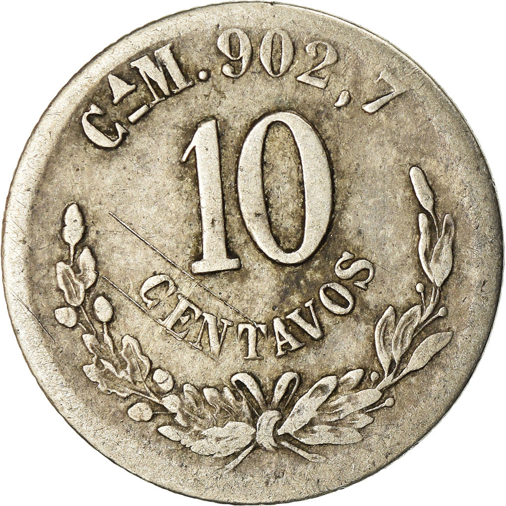 Moneda, México, 10 Centavos, 1895, Chihuahua, BC+, Plata, KM:403.1