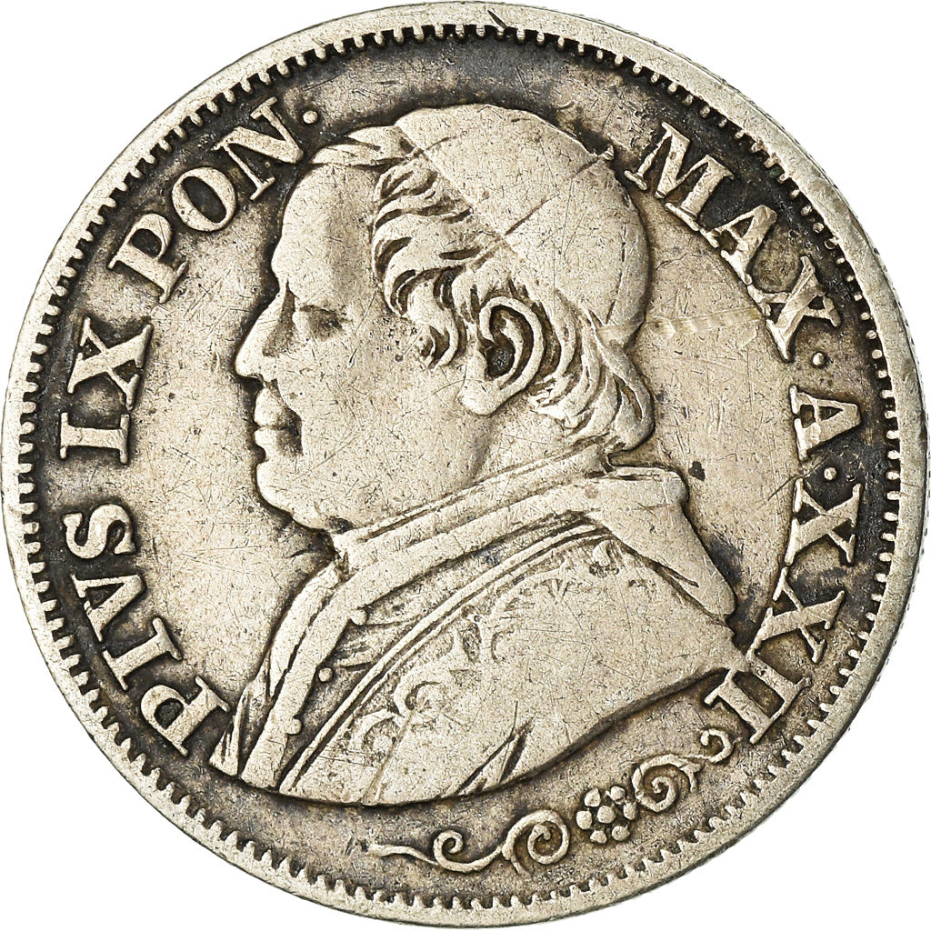Moneta, STATI ITALIANI, PAPAL STATES, Pius IX, 10 Soldi, 50 Centesimi, 1867