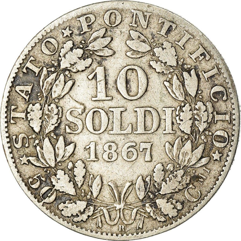 Moneta, STATI ITALIANI, PAPAL STATES, Pius IX, 10 Soldi, 50 Centesimi, 1867