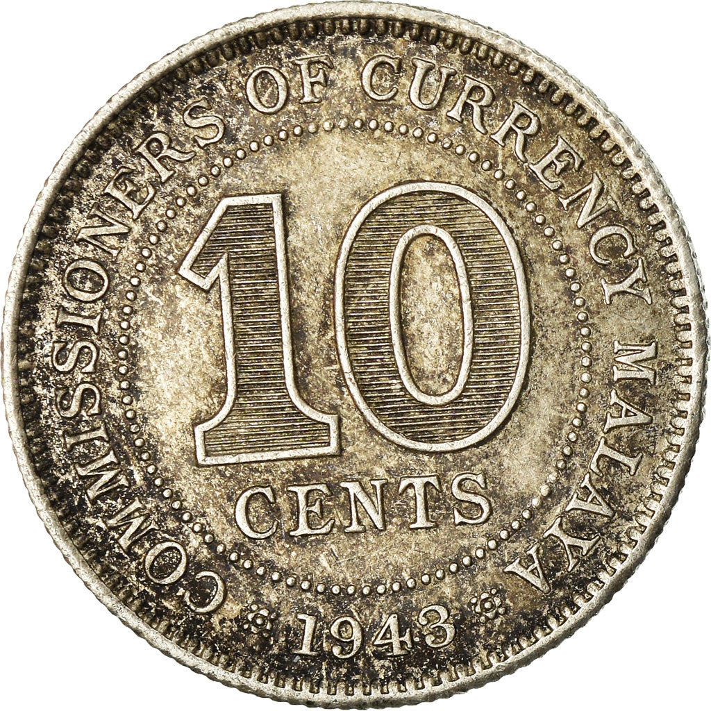 Coin, MALAYA, 10 Cents, 1943, AU(50-53), Silver, KM:4a