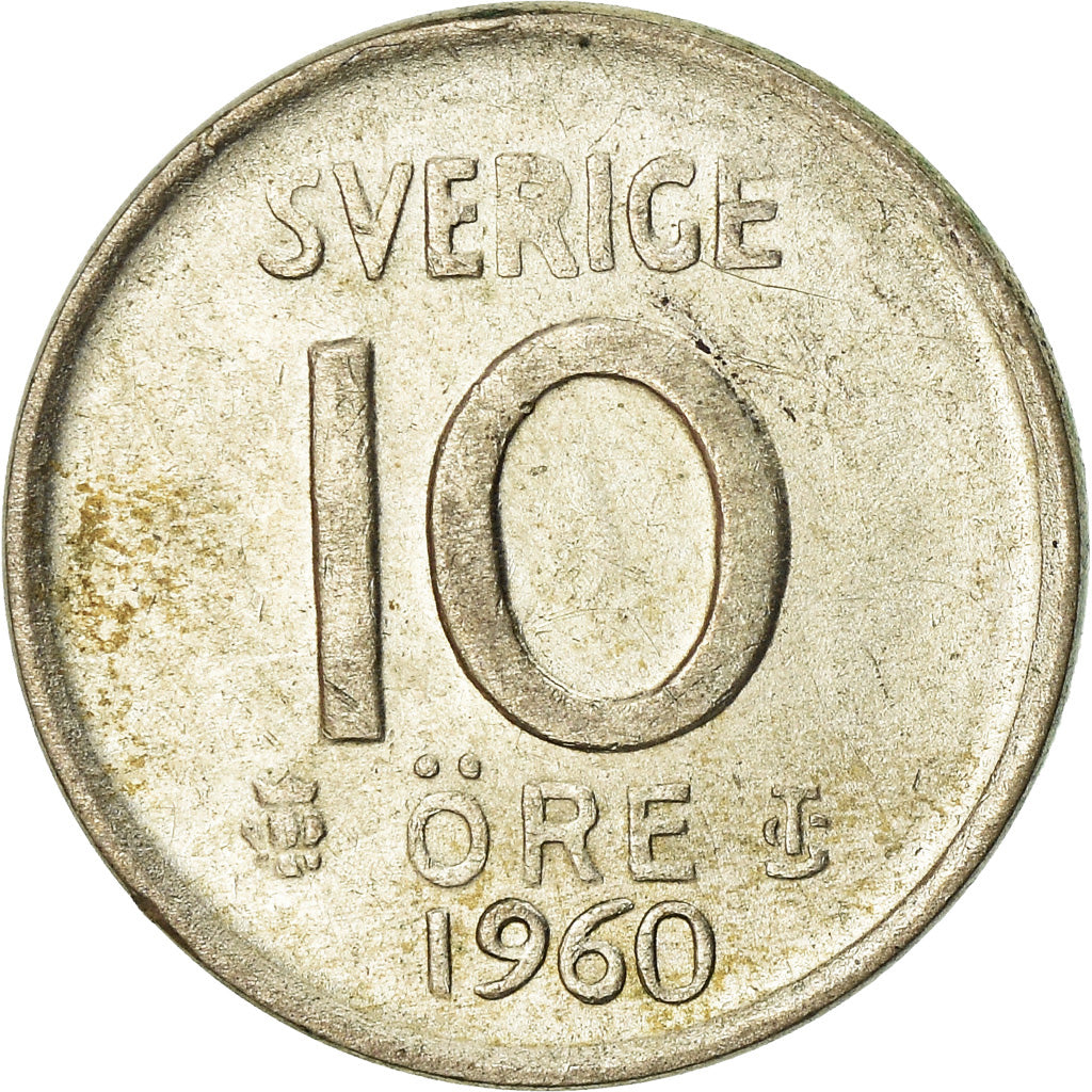 Coin, Sweden, Gustaf VI, 10 Öre, 1960, AU(50-53), Silver, KM:823