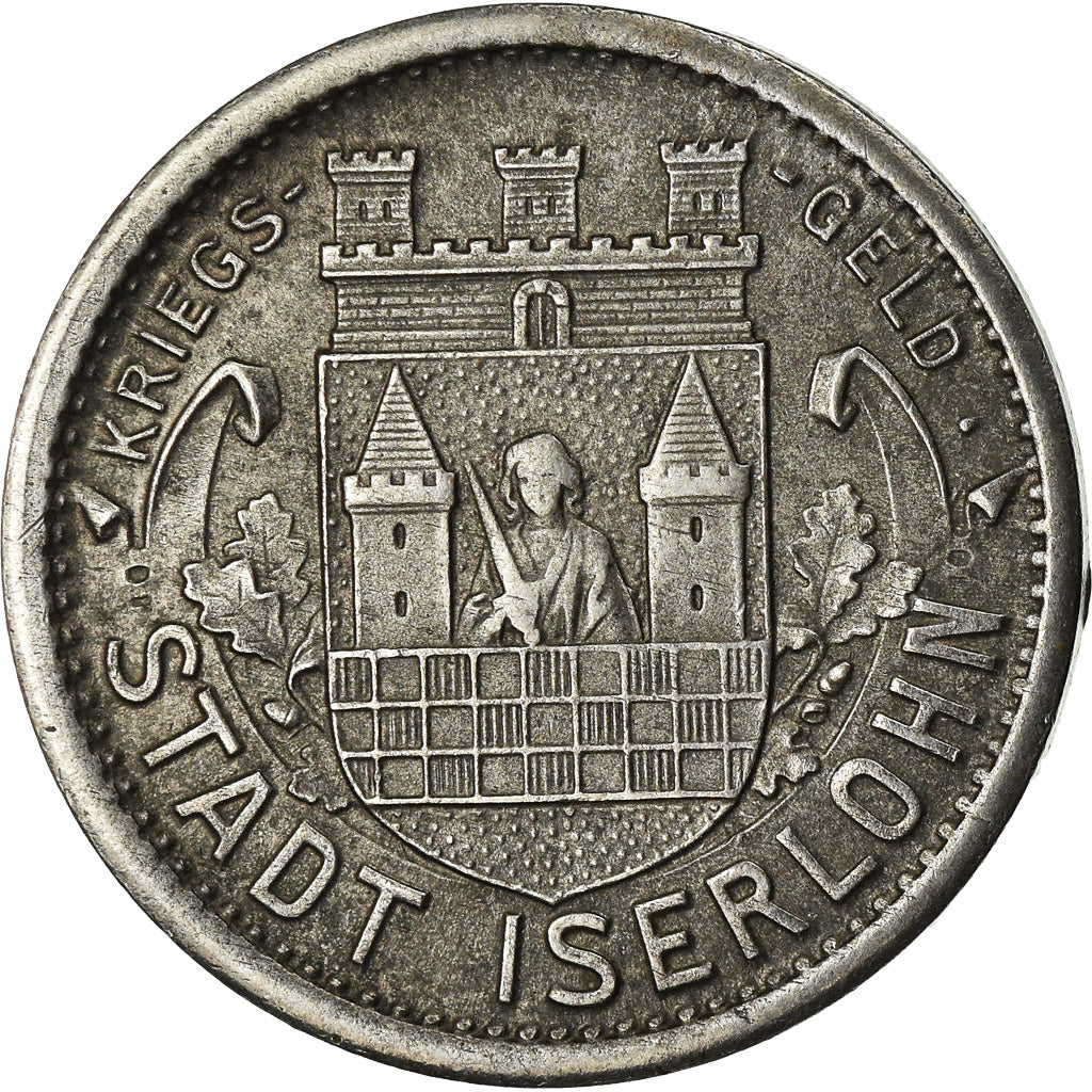 Coin, Germany, Kriegsgeld, Iserlohn, 50 Pfennig, 1917, AU(50-53), Iron