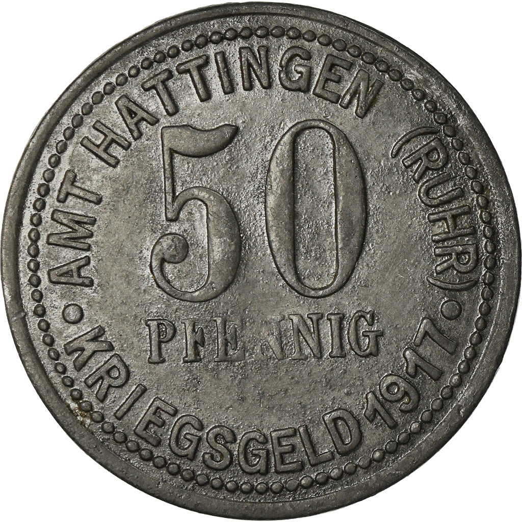 Coin, Germany, Kriegsgeld, Hattingen, 50 Pfennig, 1917, EF(40-45), Zinc