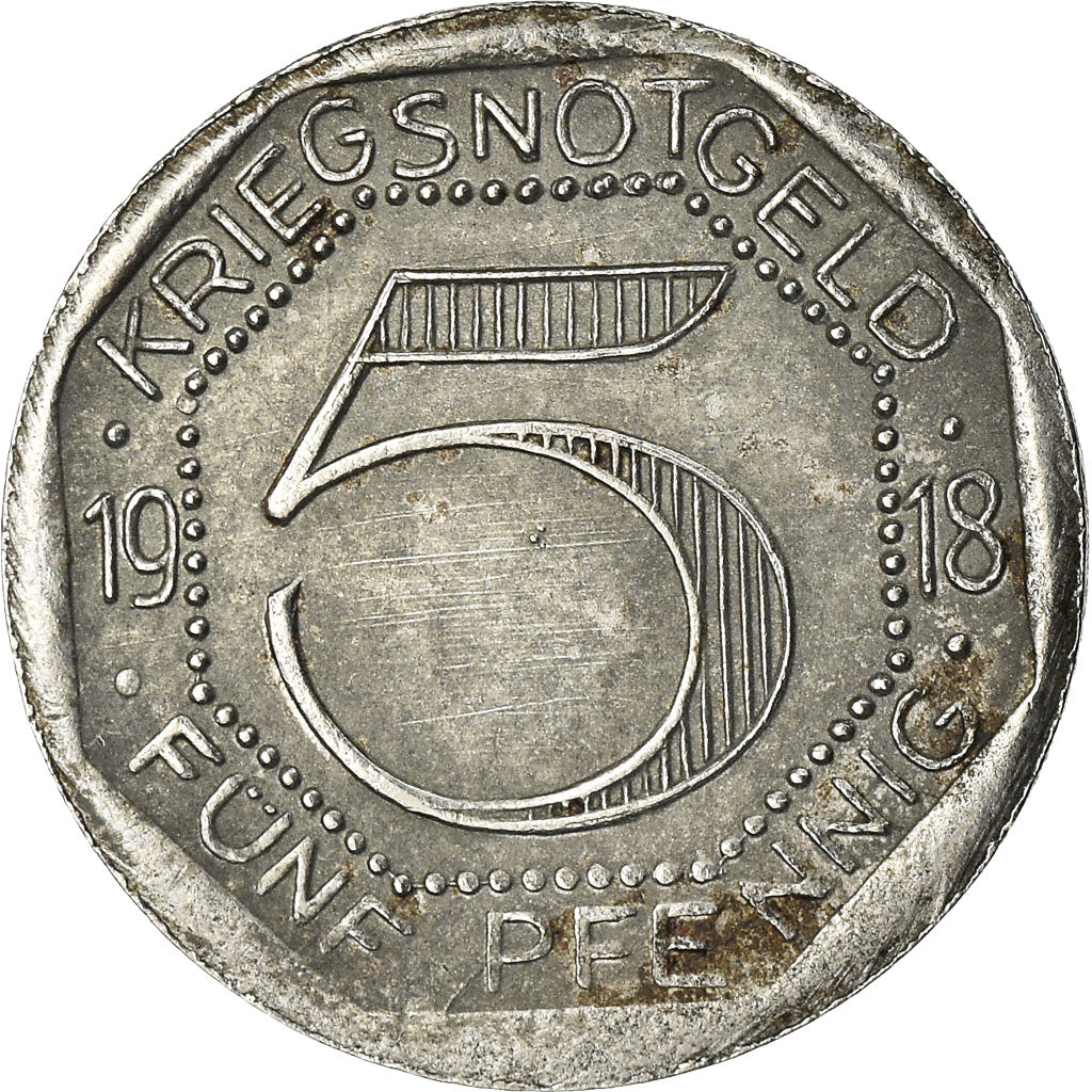 Coin, Germany, Kriegsnotgeld, Homburg vor der Höhe, 5 Pfennig, 1918, AU(50-53)