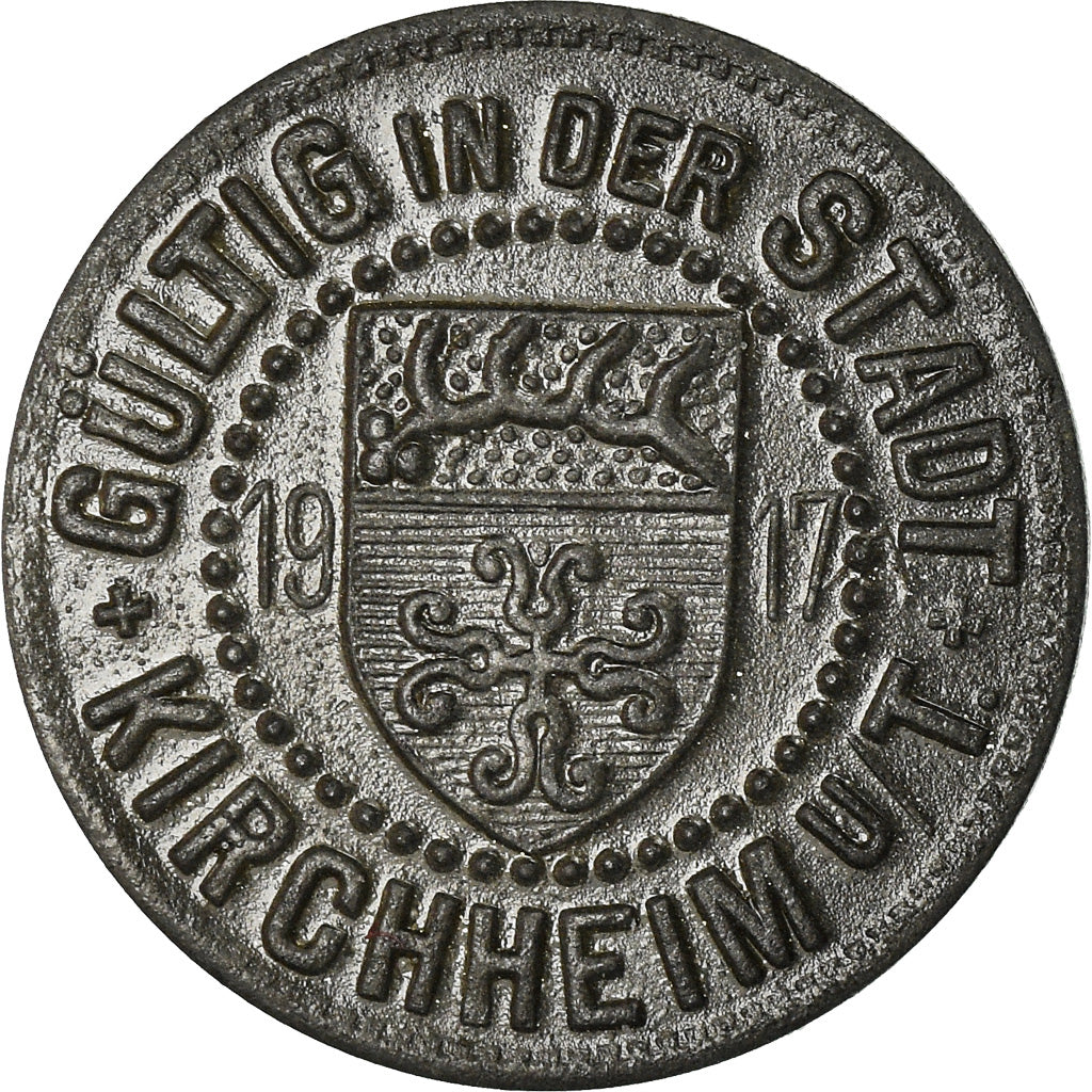 Coin, Germany, Kriegsgeld, Kirchheim, 5 Pfennig, 1917, AU(55-58), Iron