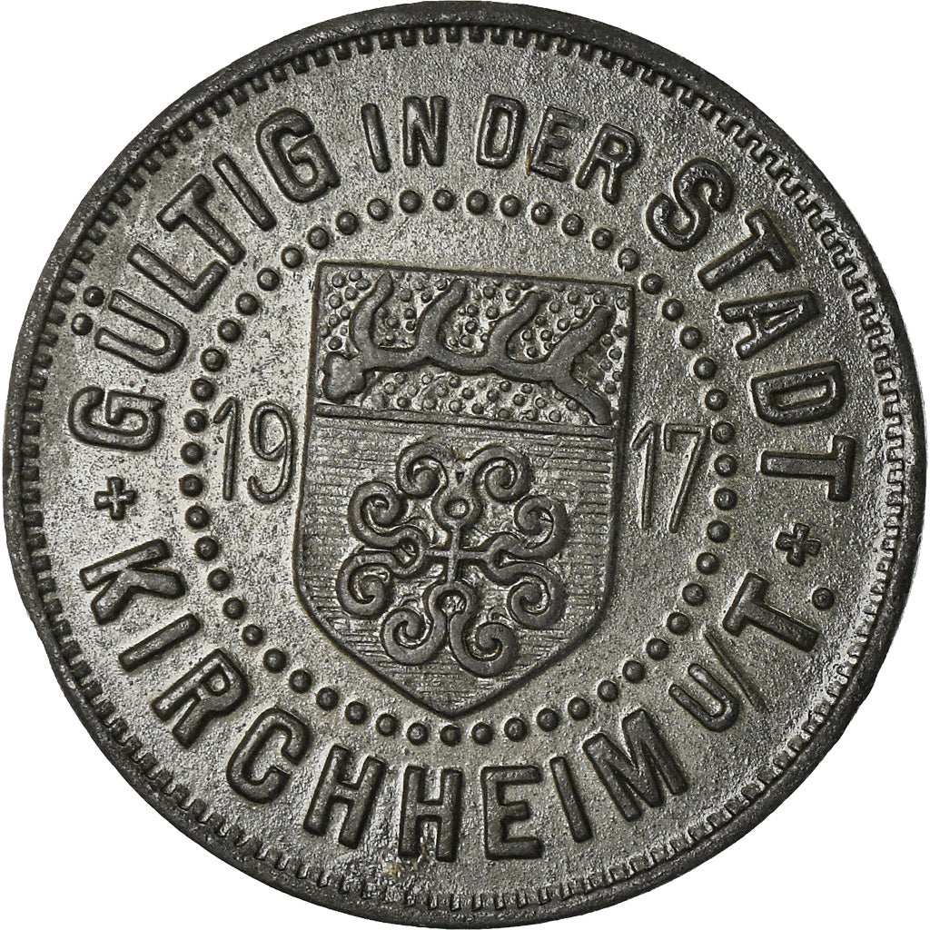 Coin, Germany, Kriegsgeld, Kirchheim, 10 Pfennig, 1917, AU(55-58), Iron