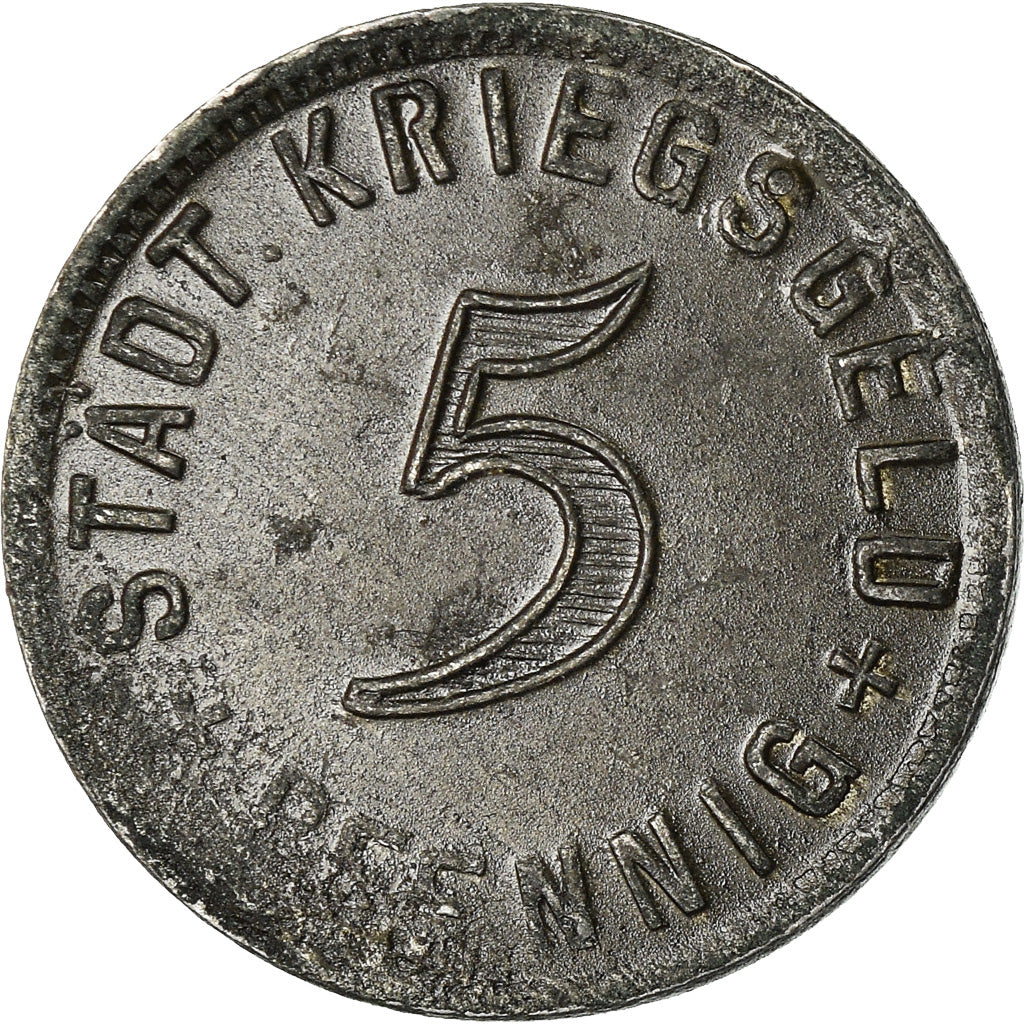 Coin, Germany, Kriegsgeld, Kirchheim, 5 Pfennig, 1917, AU(50-53), Iron