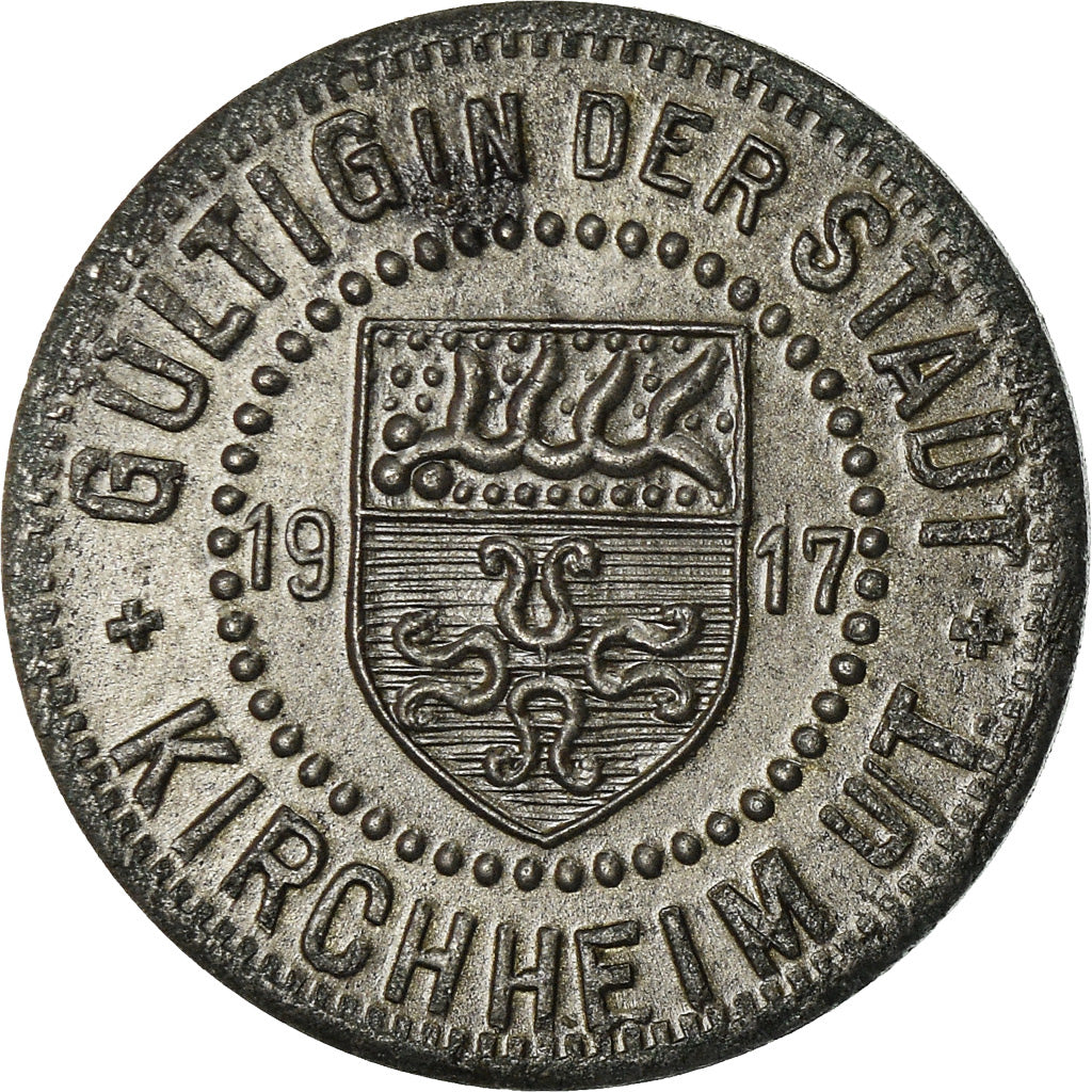 Coin, Germany, Kriegsgeld, Kirchheim, 5 Pfennig, 1917, AU(55-58), Iron