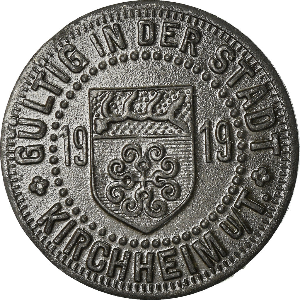 Coin, Germany, Kriegsgeld, Kirchheim, 10 Pfennig, 1919, AU(55-58), Zinc
