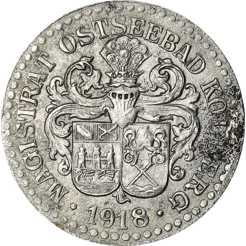 Coin, Germany, Kleingeldersatzmarke, Kolberg, 10 Pfennig, 1918, AU(50-53), Iron