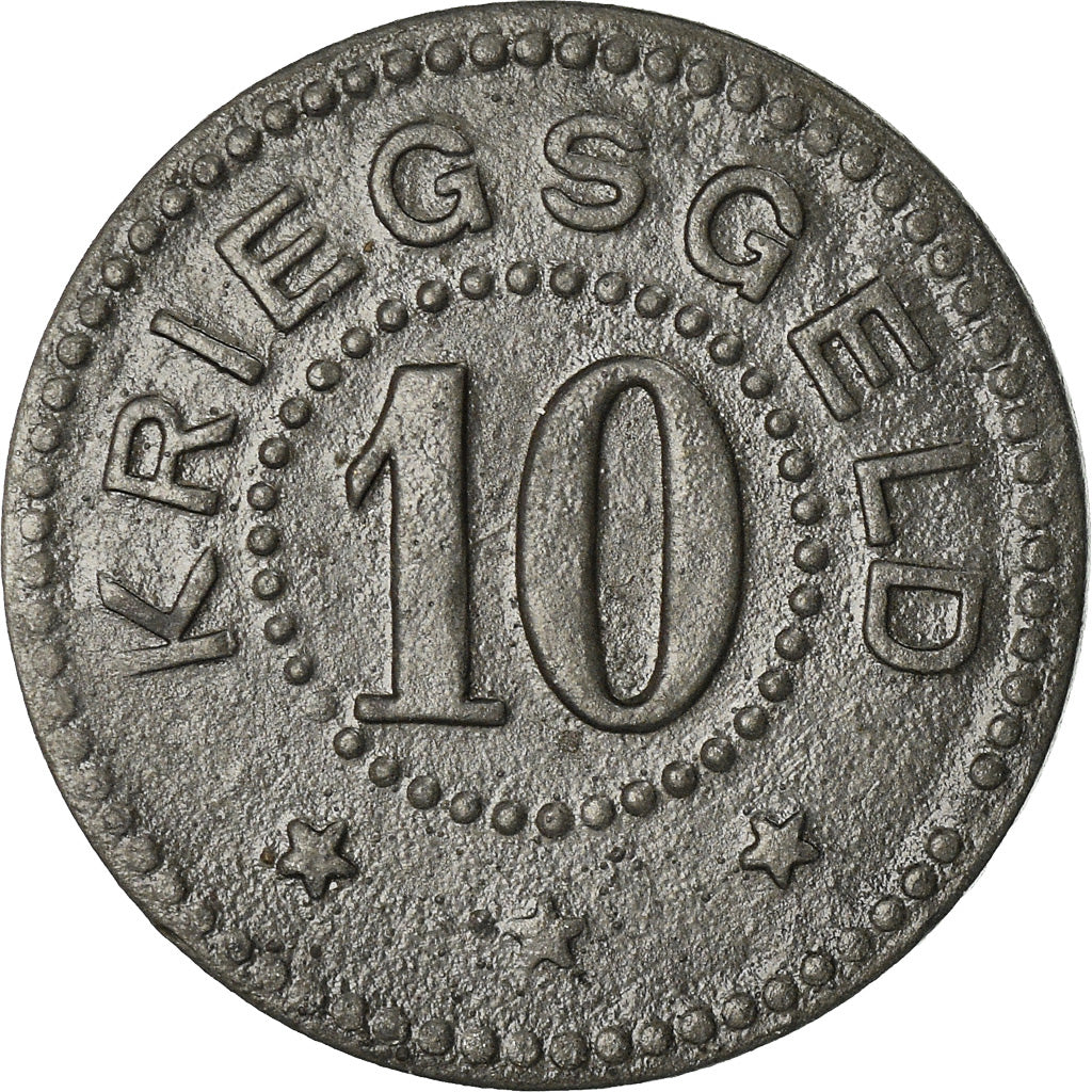 Monnaie, Allemagne, Kriegsgeld, Stralsung, 10 Pfennig, 1917, TTB+, Zinc