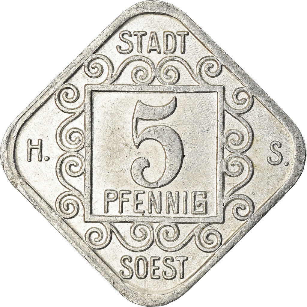 Coin, Germany, Notgeld, Soest, 5 Pfennig, 1920, AU(55-58), Aluminum