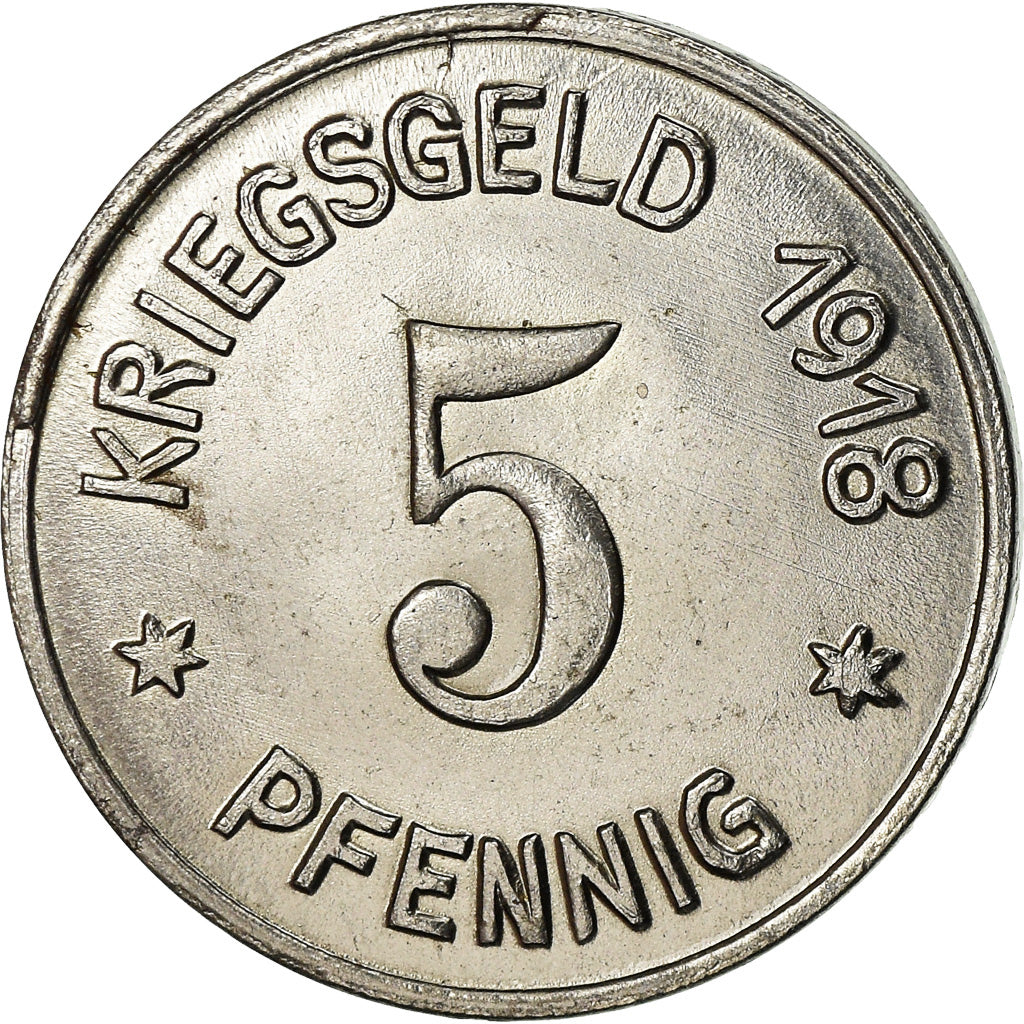 Coin, Germany, Kriegsgeld, Siegen, 5 Pfennig, 1918, MS(63), Iron