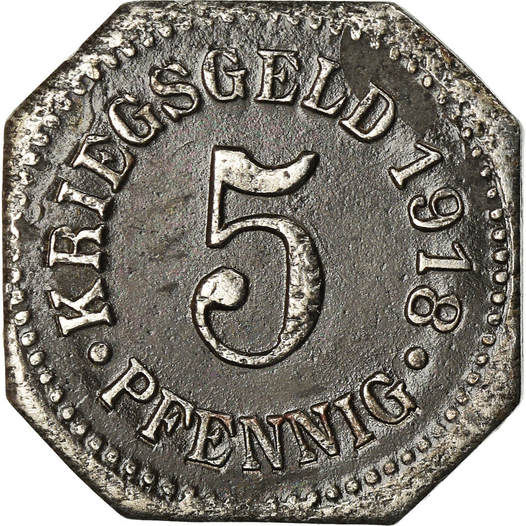 Coin, Germany, Kriegsgeld, Sigmaringen, 5 Pfennig, 1918, AU(50-53), Iron
