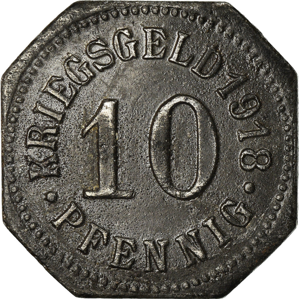 Coin, Germany, Kriegsgeld, Sigmaringen, 10 Pfennig, 1918, AU(50-53), Iron