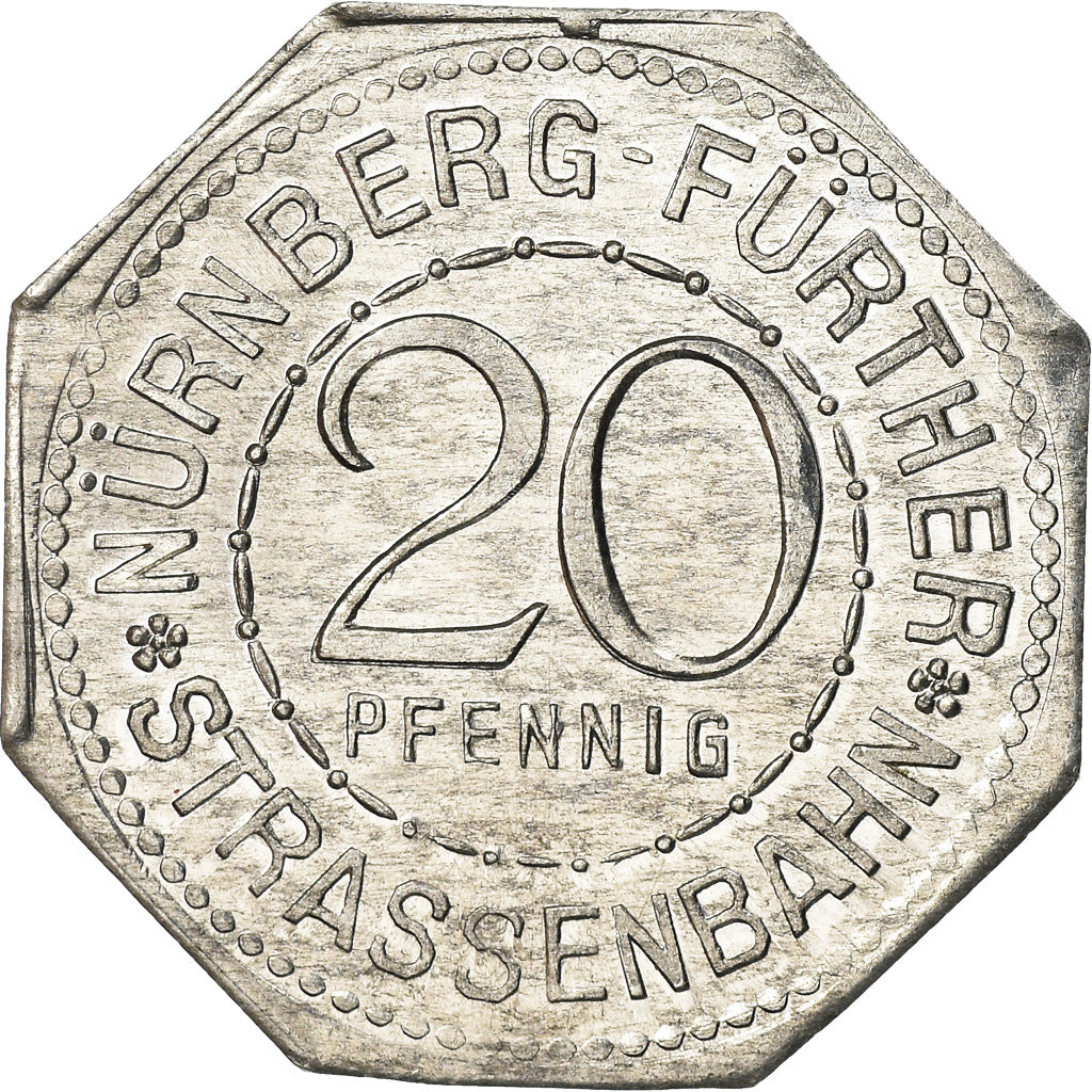 Coin, Germany, Strassenbahn, WENZEL JAMNITZER, Nürnberg-Fürther, 20 Pfennig