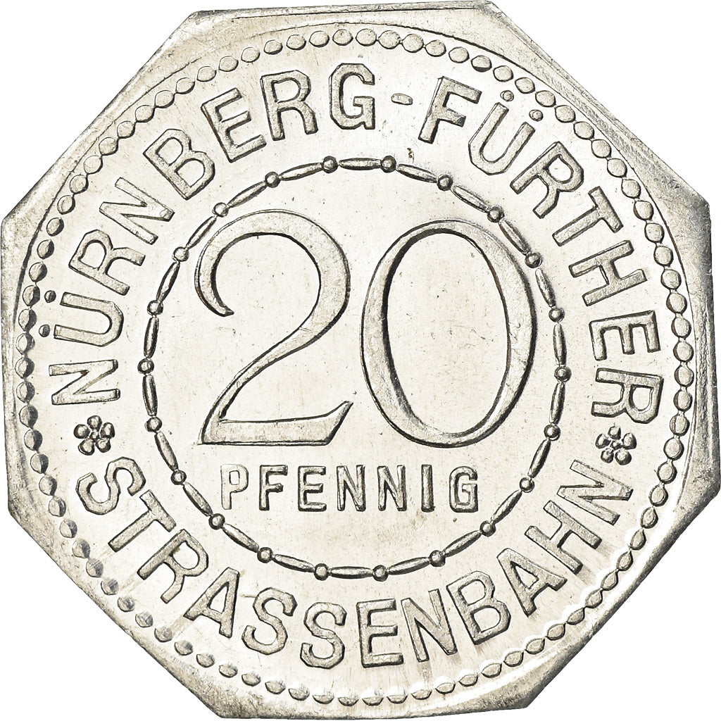 Münze, Deutschland, Strassenbahn, AUF DER BURG, Nürnberg-Fürther, 20 Pfennig