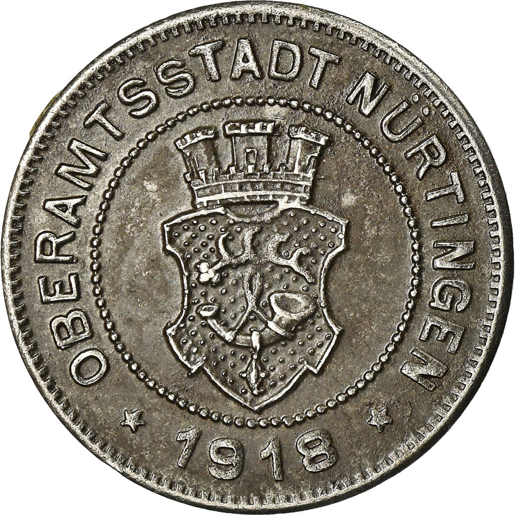 Coin, Germany, Kriegsgeld, Nürtingen, 10 Pfennig, 1918, AU(55-58), Iron