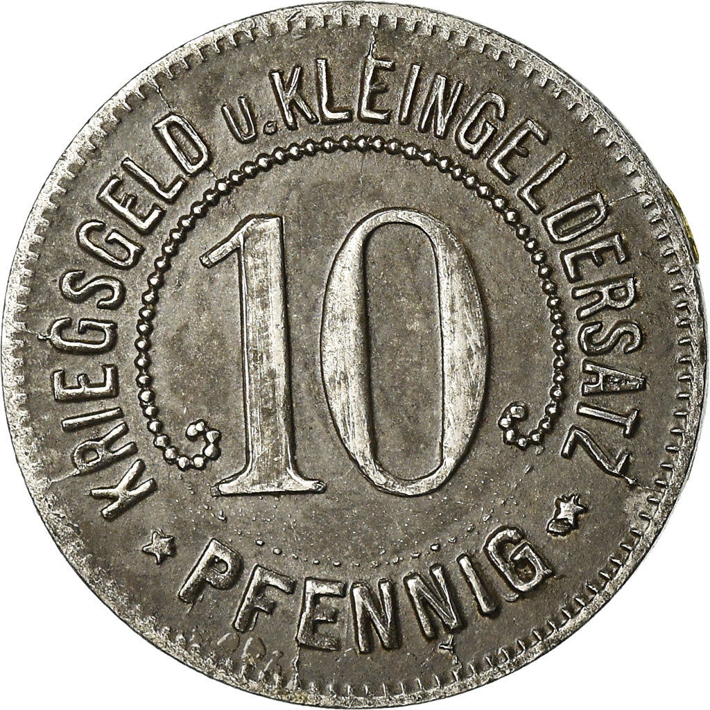 Coin, Germany, Kriegsgeld, Nürtingen, 10 Pfennig, 1918, AU(55-58), Iron