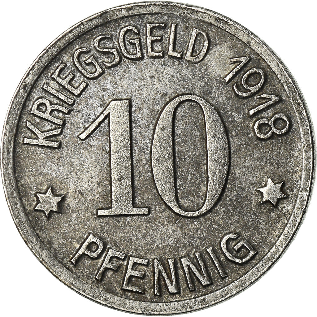 Coin, Germany, Kriegsgeld, Ober-Glogau, 10 Pfennig, 1918, AU(50-53), Iron