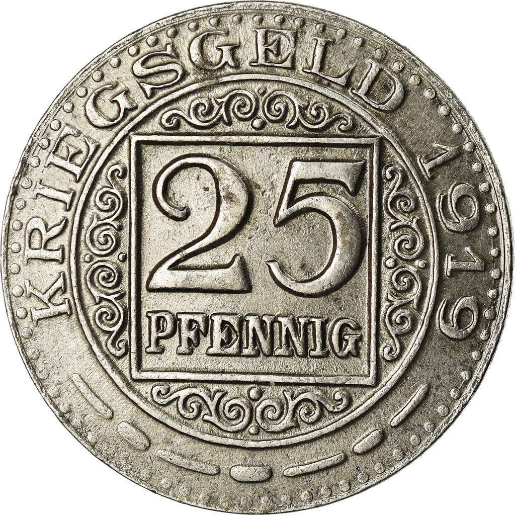 Coin, Germany, Kriegsgeld, Oberhausen, 25 Pfennig, 1919, AU(55-58), Iron