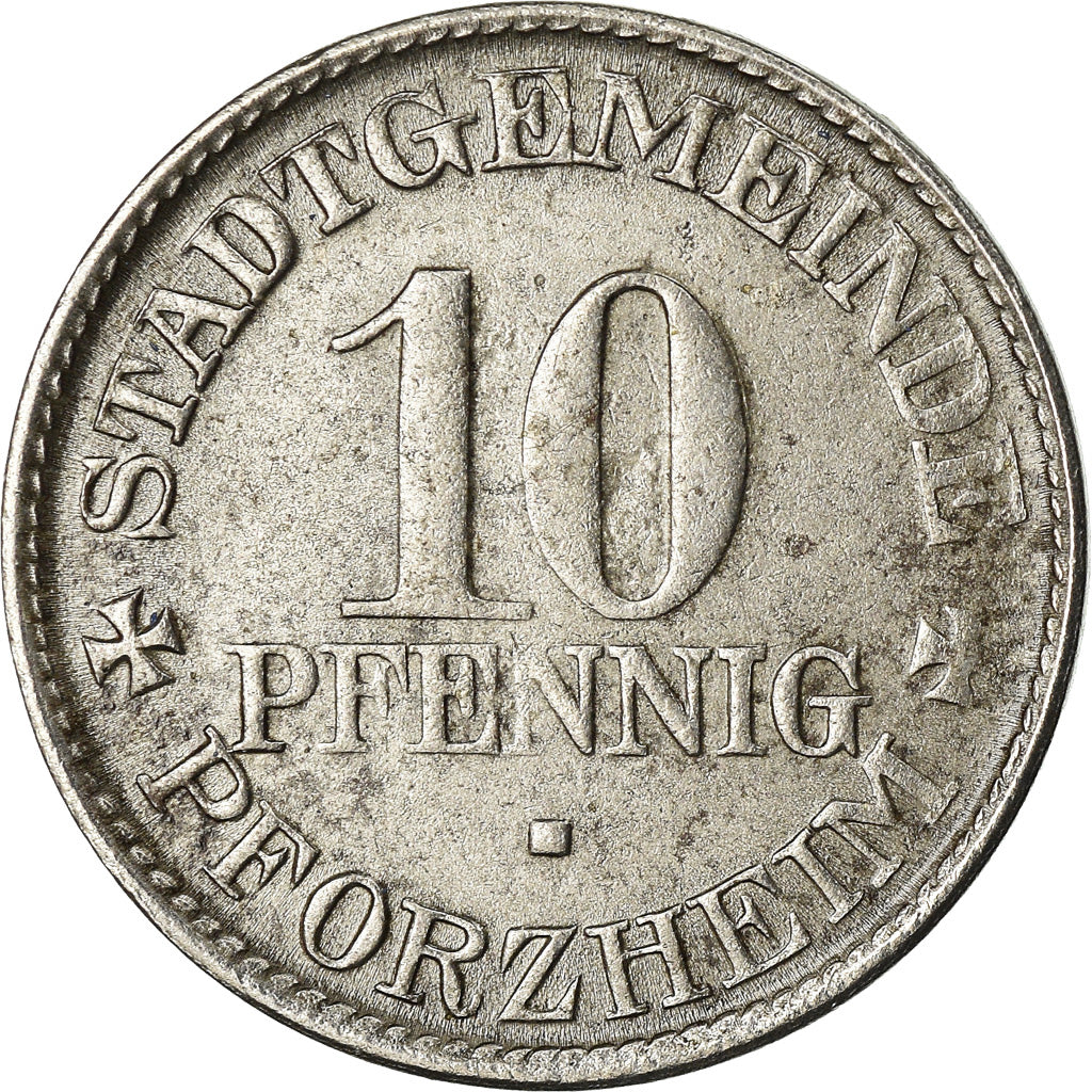 Coin, Germany, Kriegsnotgeld, Pforzheim, 10 Pfennig, 1918, EF(40-45), Iron