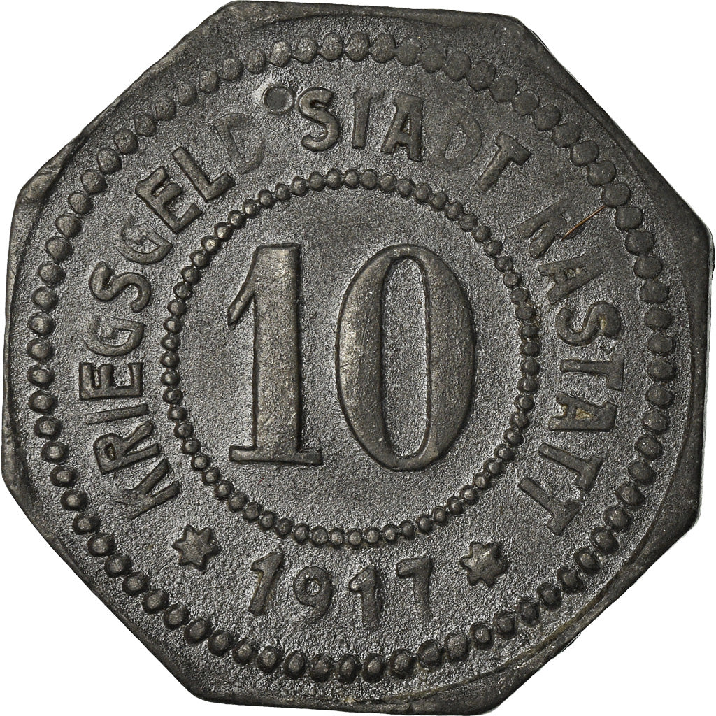 Monnaie, Allemagne, Kriegsgeld, Rastatt, 10 Pfennig, 1917, TTB, Zinc