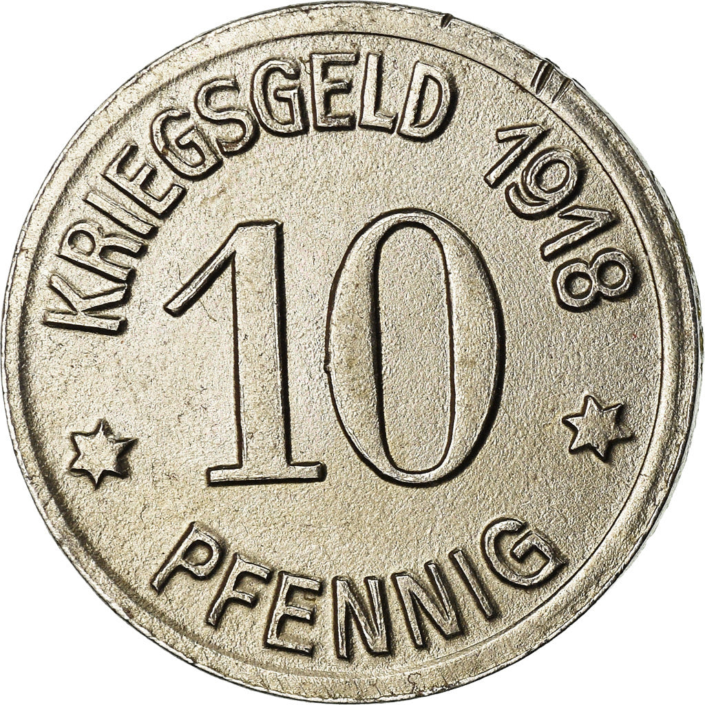 Coin, Germany, Kriegsgeld, Ratibor, 10 Pfennig, 1918, AU(55-58), Iron