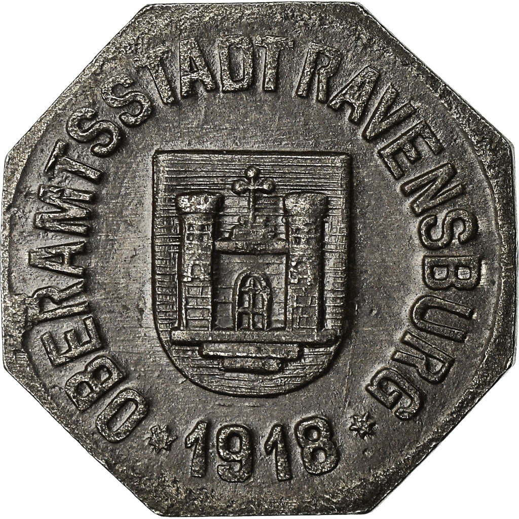 Coin, Germany, Kriegsgeld, Ravensburg, 10 Pfennig, 1918, AU(50-53), Iron