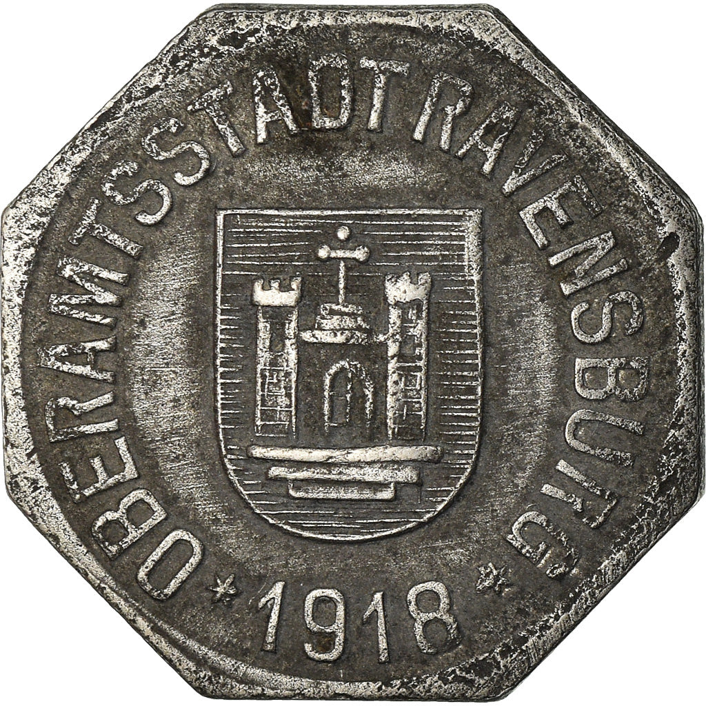 Coin, Germany, Kriegsgeld, Ravensburg, 10 Pfennig, 1918, EF(40-45), Iron