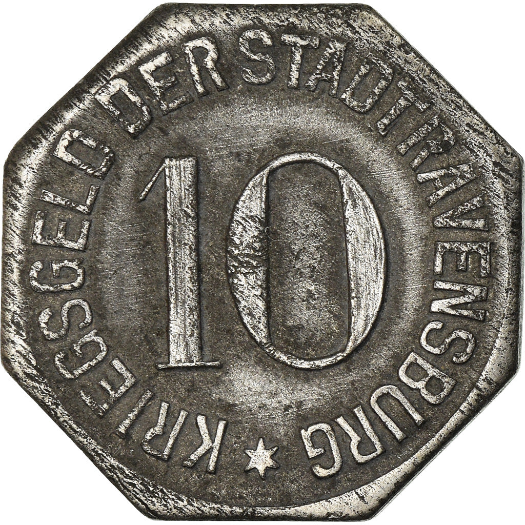Coin, Germany, Kriegsgeld, Ravensburg, 10 Pfennig, 1918, EF(40-45), Iron