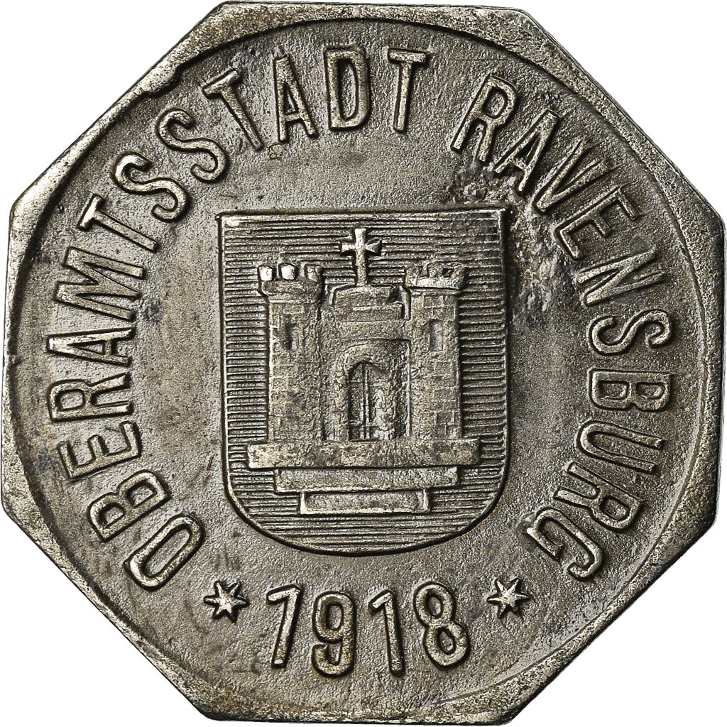 Coin, Germany, Kriegsgeld, Ravensburg, 50 Pfennig, 1918, AU(50-53), Iron