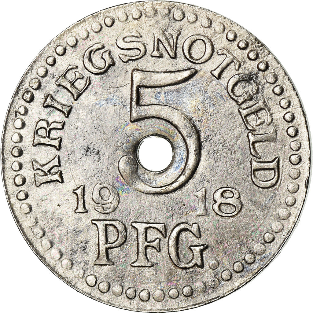 Coin, Germany, Kriegsnotgeld, Rudolstadt, 5 Pfennig, 1918, AU(50-53), Iron