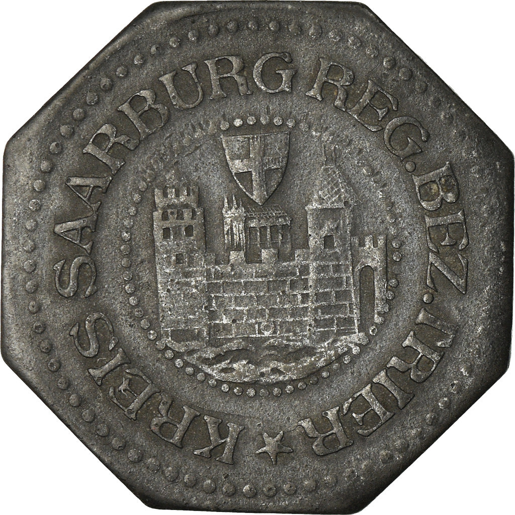 Coin, Germany, Kleingeldersatzmarke, Saarburg, 10 Pfennig, EF(40-45), Zinc