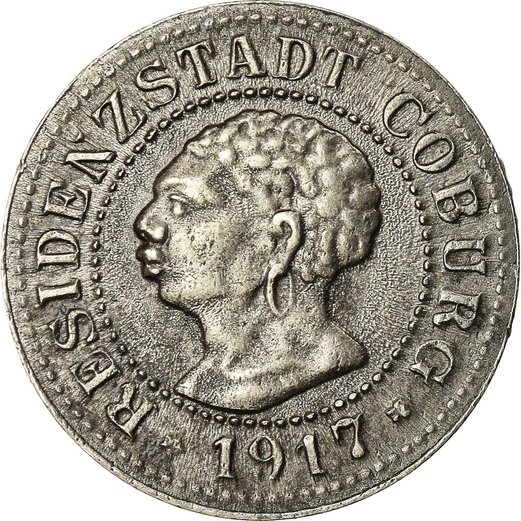 Coin, Germany, Kleingeldersatzmarke, Coburg, 5 Pfennig, 1917, AU(55-58), Iron