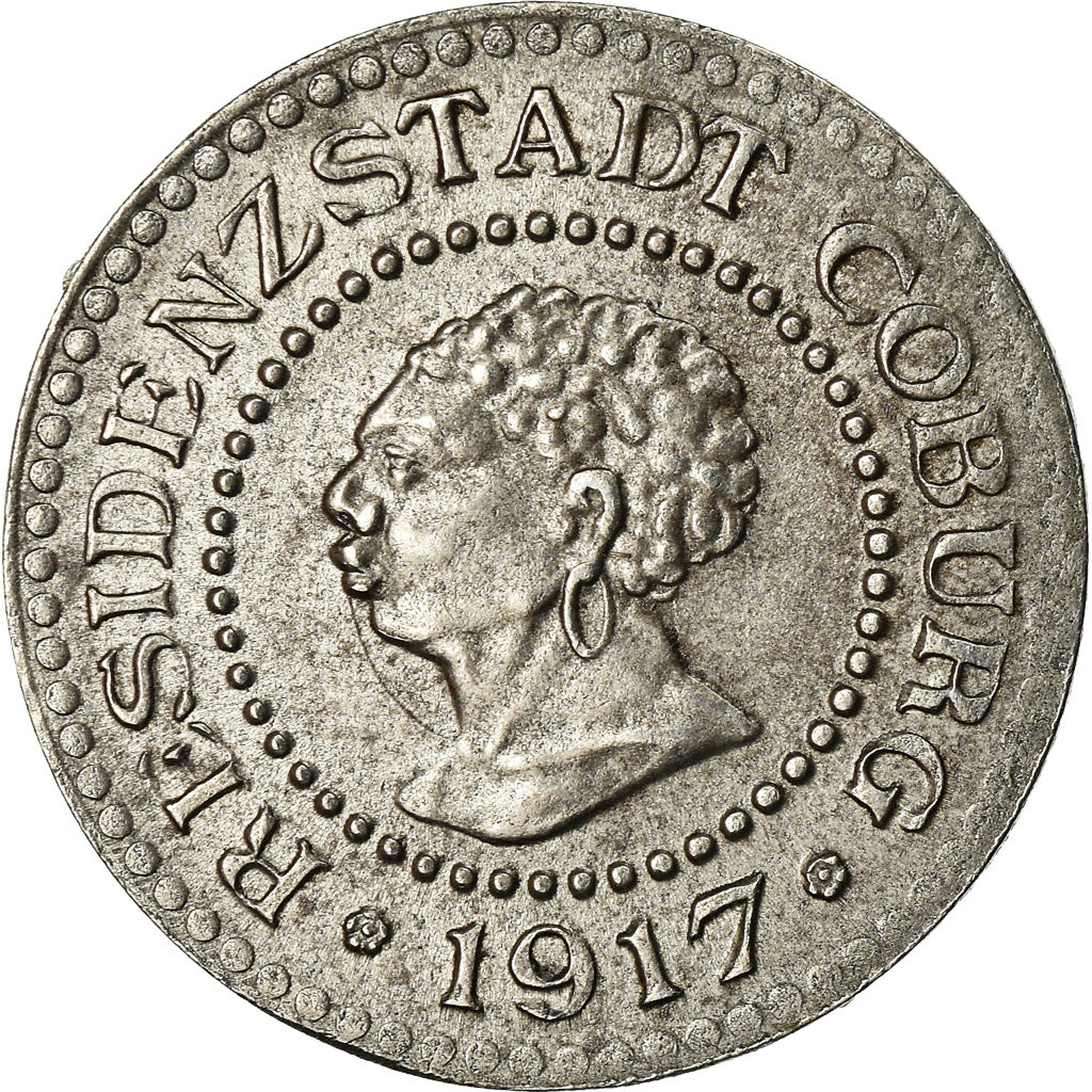 Coin, Germany, Kleingeldersatzmarke, Coburg, 10 Pfennig, 1917, AU(55-58), Iron
