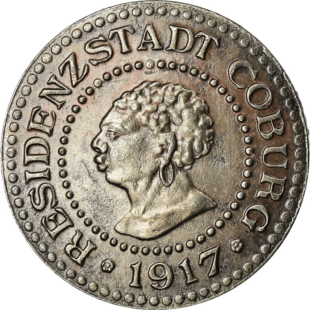 Coin, Germany, Kleingeldersatzmarke, Coburg, 10 Pfennig, 1917, AU(55-58), Iron