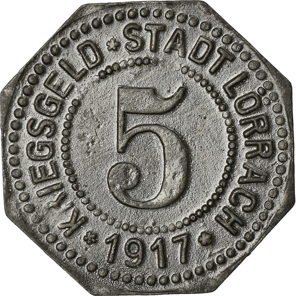 Moneta, Germania, Kriegsgeld, Lörrach, 5 Pfennig, 1917, BB+, Zinco