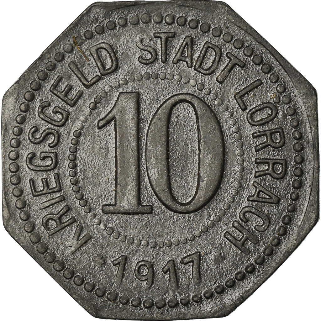 Moneta, Germania, Kriegsgeld, Lörrach, 10 Pfennig, 1917, BB+, Zinco