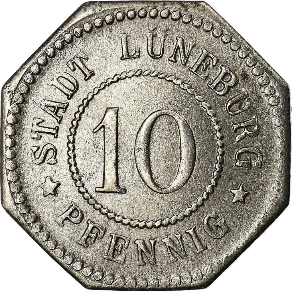 Coin, Germany, Kleingeldersatzmarke, Lüneburg, 10 Pfennig, AU(55-58), Iron