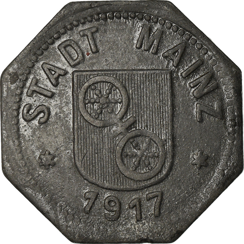 Coin, Germany, Kleingeldersatzmarke, Mainz, 10 Pfennig, 1917, EF(40-45), Zinc
