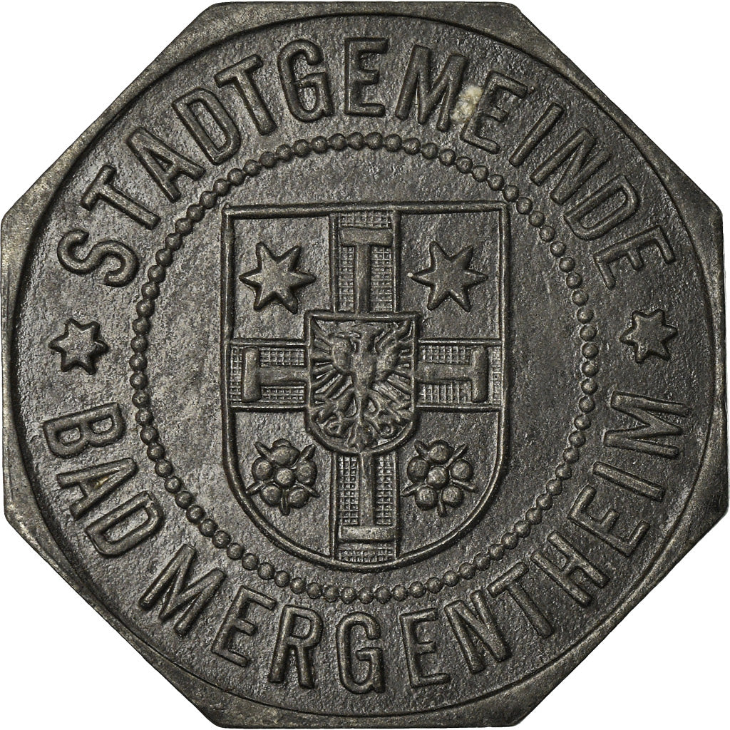 Coin, Germany, Kleingeldersatz, Mergentheim, 10 Pfennig, 1918, AU(55-58), Zinc