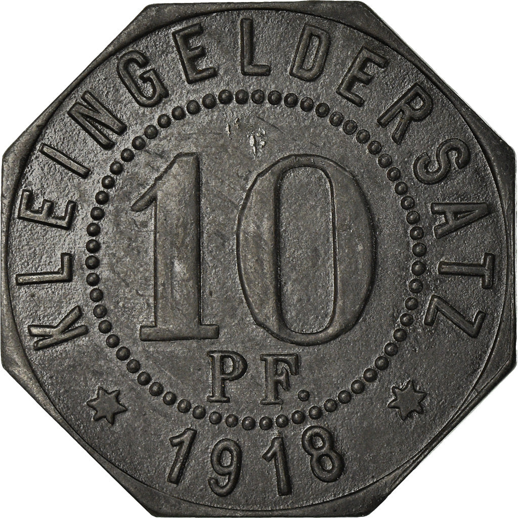 Coin, Germany, Kleingeldersatz, Mergentheim, 10 Pfennig, 1918, AU(55-58), Zinc